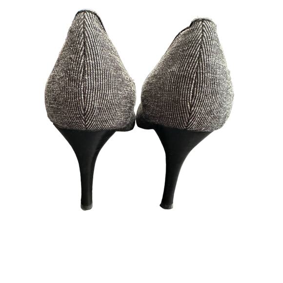 Nine West Black Grey Heel Pumps Button Detail Striped Womens Size 8 - Picture 8 of 11